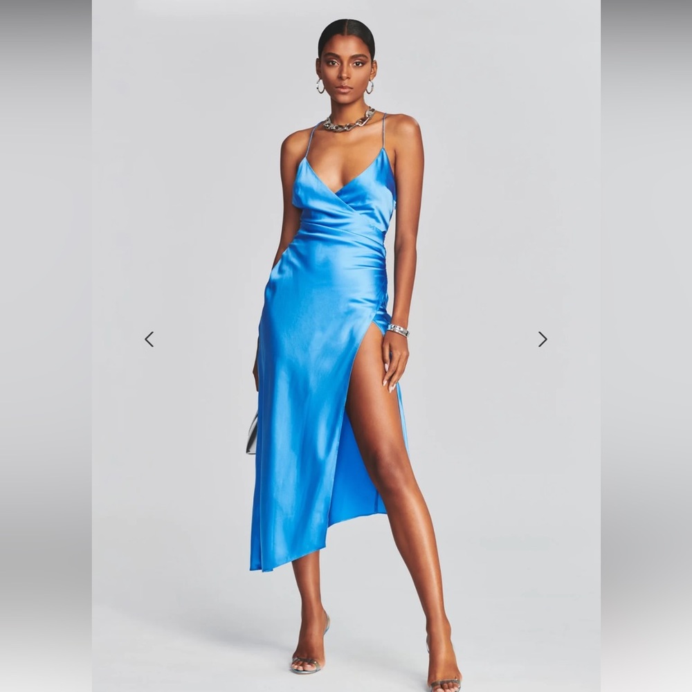 NWT SER.O.YA Womens Emma High Slit Maxi Dress Blue Surplice Crossback